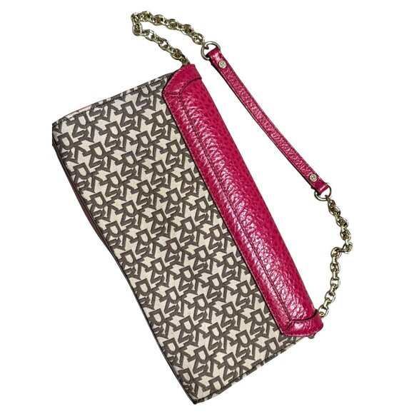 DKNY Pink Leather & Monogram Canvas Clutch Purse - Picture 8 of 8